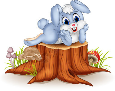 卡通兔子在树桩上图片