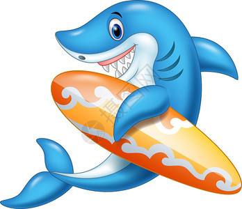 手拿冲浪板的卡通鲨鱼图片