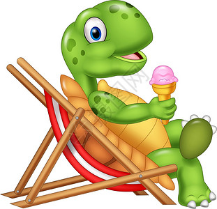 坐在沙滩椅上拿着冰淇淋的卡通海龟图片