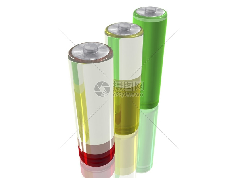 三个电池组的维图像一个充电中型空图片