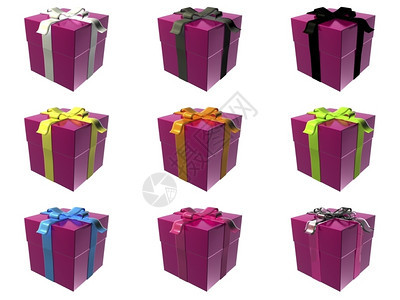 9个带有不同丝颜色的粉红礼品盒图片