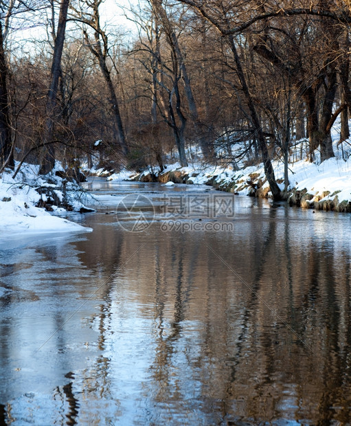 冬季森林里的河流图片