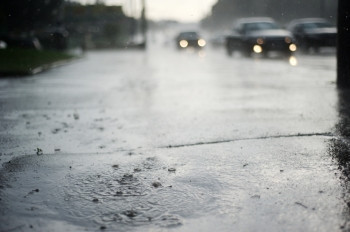 雨中潮湿的道路和水坑图片