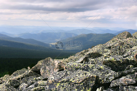 Altai山区覆盖在苔中的巨石图片