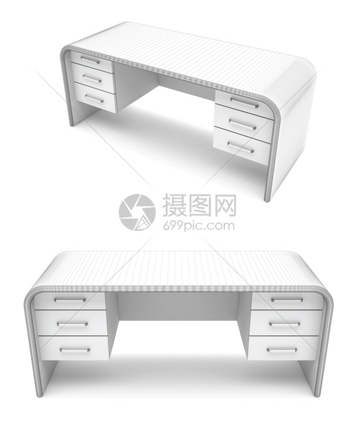 3d配有电线框架的桌面两种不同的观点图片