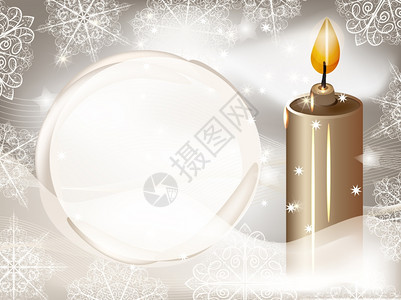 eps10冬季背景的矢量蜡烛带雪花和球供文字使用图片