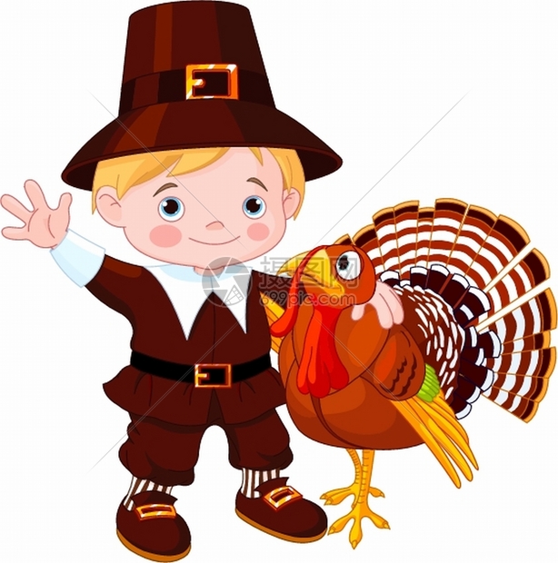 可爱的朝圣者和火鸡