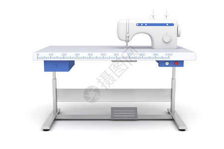 白色背景的工业缝纫机前部视图图片