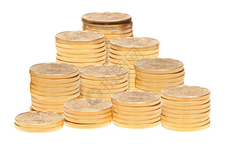 金鹰一盎司硬币堆叠成较大的柱子与白色隔开图片