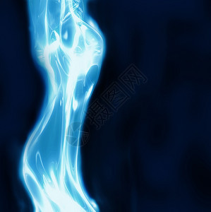 描绘女发光的蓝色电动女身体图片