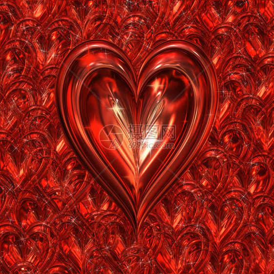 闪发光的心大红色闪发光的金属心在闪发光的背景图片