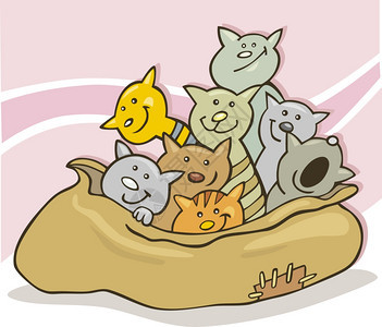 漫画插图许多快乐的有趣猫大袋图片