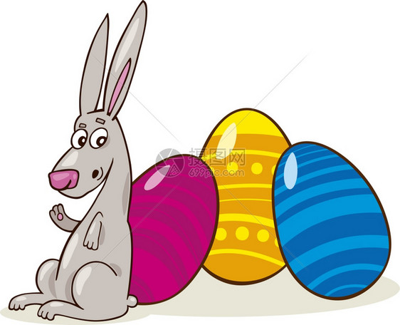东方兔子与涂漆蛋的插图图片