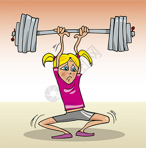 卡通运动少女少女举重的漫画插图背景
