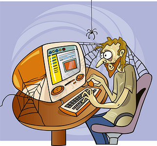 程序员卡通疯狂互联网用户的漫画插图背景