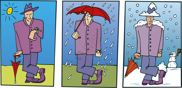 雨傘卡通等待者插图背景