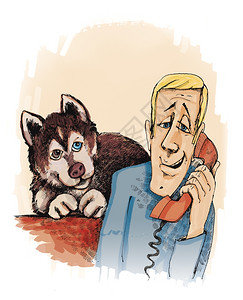 人类呼唤和哈斯基狗的插图图片