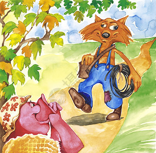 猪和水管工狐狸夫人的童话插图图片