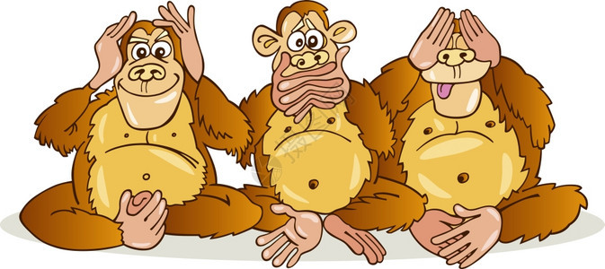 3只坐猴子的卡通插图图片