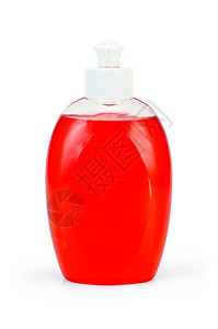 白底隔离的一瓶红液肥皂图片