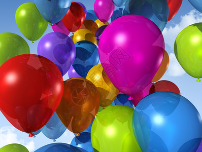 蓝色天空上漂浮的彩色气球蓝天空上漂浮的彩色气球高清图片