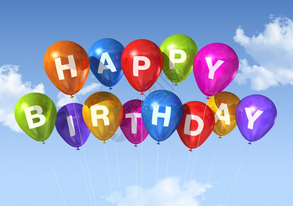 天空中彩色的生日快乐气球图片
