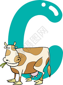 奶牛C字母卡通插图图片