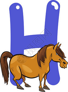 马的H字母卡通插图图片