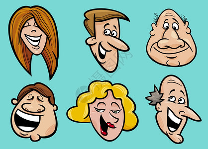 漫画插图人们快乐的面孔图片