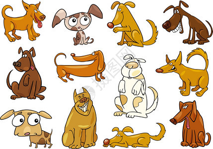 漫画插图有趣的不同狗图片