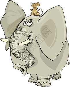 滑稽大象的漫画插图头顶有老鼠图片