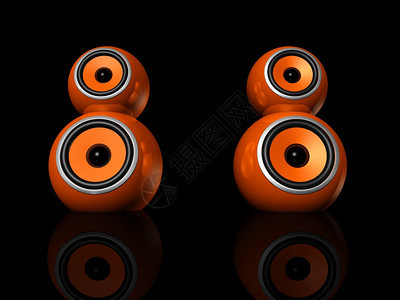 三维橙色音频球在黑橙音频球上隔离背景图片