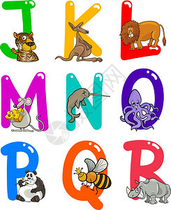 带有趣的动物卡通多彩字母表图片