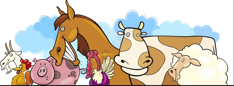 农场动物头饰设计的漫画插图图片
