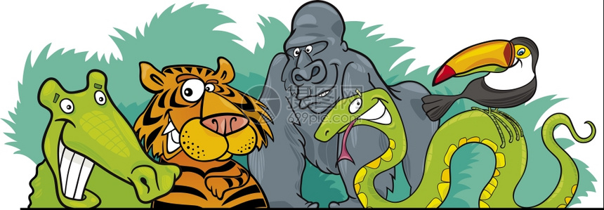 丛林野生动物头设计漫画插图图片