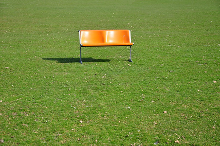 草坪上橙色长椅图片