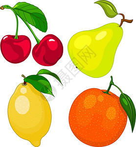 卡通水果包括樱桃梨柠檬和橙图片