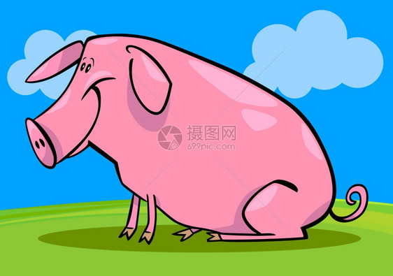 可爱粉色农场猪漫画插图图片