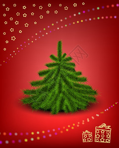 雪地和礼品牌上面有雪地背景的毛小圣诞树上面有园地和礼品牌eps10使用过的效应光化面罩上有园地透明层雪花图片