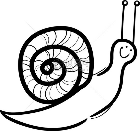 以彩色外壳显示可爱蜗牛的漫画插图图片