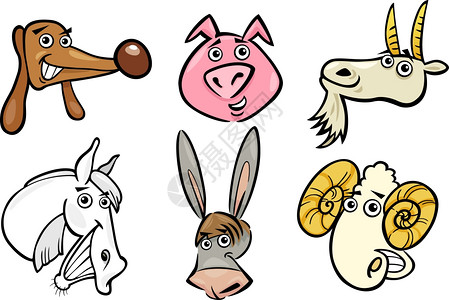 画画卡通各种有趣的农场动物头套不同的漫画插图背景