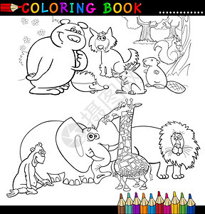 为儿童制作有趣的野动物和狩猎的彩色书籍或页面漫画插图图片
