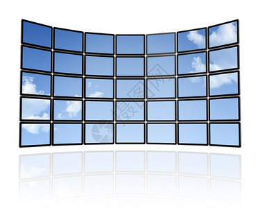 3d平面电视屏幕的天空墙在白色上隔离有2条剪切路径全球场景剪切路径和以放置设计或图片平面电视屏幕墙图片