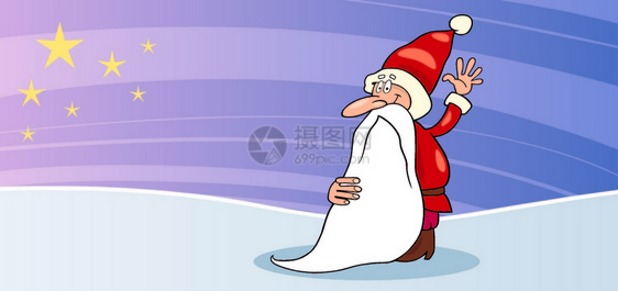 Santclus或pnoel或父亲与恒星的圣诞节贺卡漫画插图图片