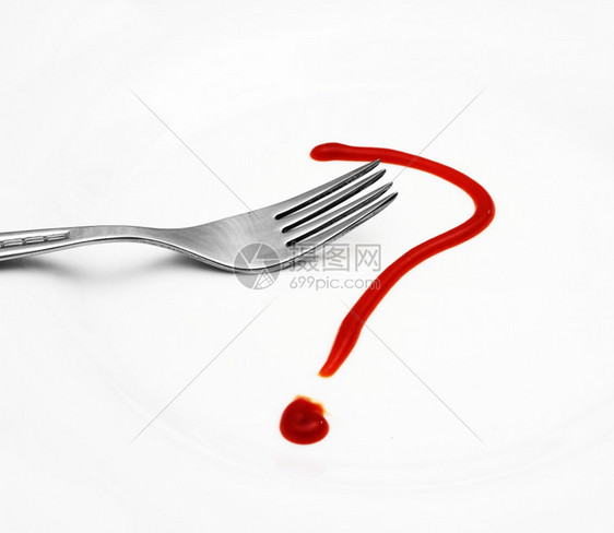 带叉子的白板上红色问号图片