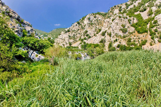 库鲁帕河峡谷绿色自然和瀑布达马提亚河croati河图片