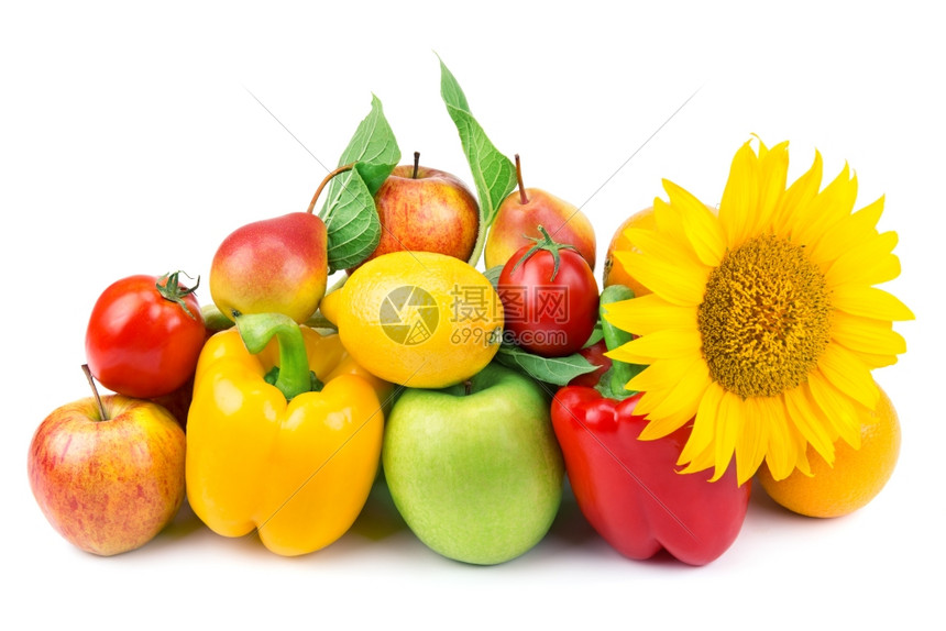 白种背景下孤立的水果和蔬菜图片