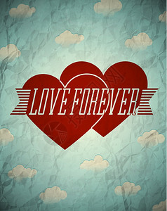 海报云彩背景永远的爱古老满云彩折叠卡片插画