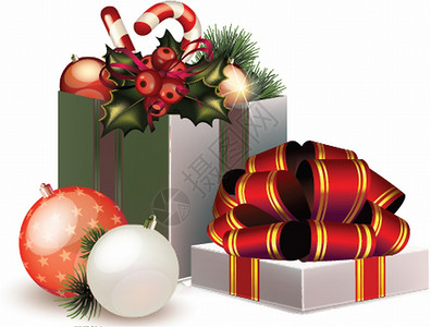 圣诞礼物盒和彩球图片
