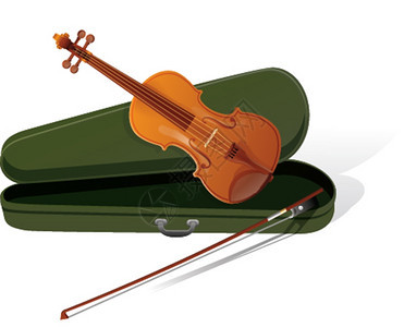 古典木小提琴装有模制的手提箱打开并准备播放图片